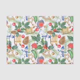 kerstfeestdag snowman, pijnbomen, Holly Tissuepapier