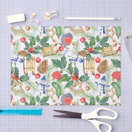 kerstfeestdag snowman, pijnbomen, Holly Tissuepapier (Craft)