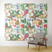 kerstfeestdag snowman, pijnbomen, Holly Wandkleed (In Situ (horizontaal))