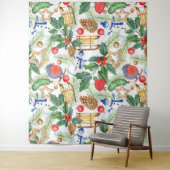 kerstfeestdag snowman, pijnbomen, Holly Wandkleed (In situ)