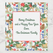 kerstfeestdag snowman, pijnbomen, Holly Wijn Etiket (Enkel label)