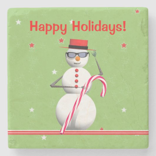 Kerstfeestdag Snowman Stenen Onderzetter (Voorkant)