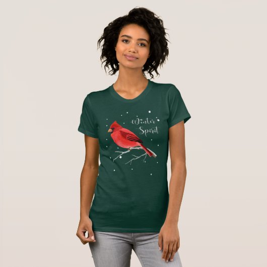 Kerstfeestdag Snowy Red Cardinaal Bird T-shirt (Voorkant volledig)