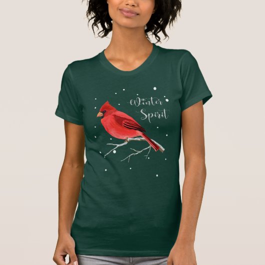 Kerstfeestdag Snowy Red Cardinaal Bird T-shirt (Voorkant)