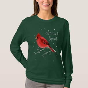Kerstfeestdag Snowy Red Cardinaal Bird Women's T-shirt