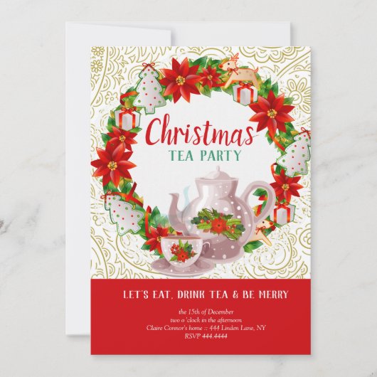Kerstfeestdag Tea Party Kaart (Voorkant)