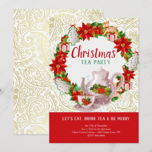 Kerstfeestdag Tea Party Kaart (Voorkant / Achterkant)