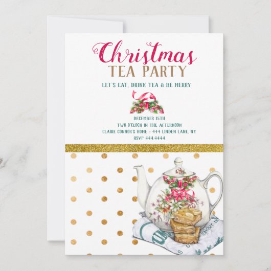 Kerstfeestdag Tea Party Kaart (Voorkant)