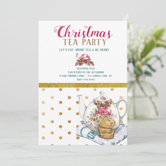 Kerstfeestdag Tea Party Kaart (Staand voorkant)