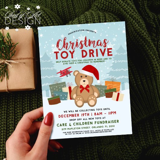 Kerstfeestdag Teddy Bear Speelgoed Drive Fundraise Flyer