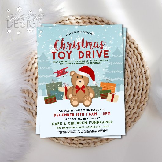 Kerstfeestdag Teddy Bear Speelgoed Drive Fundraise Flyer