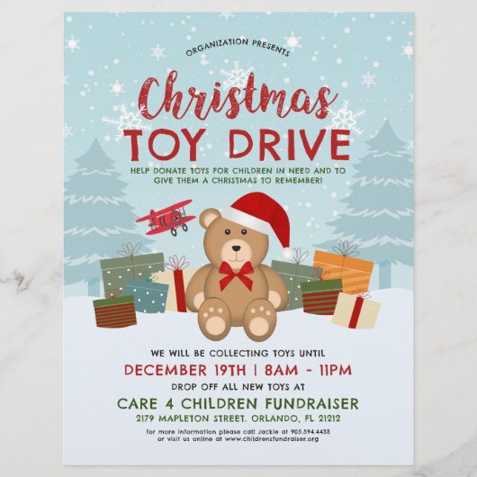 Kerstfeestdag Teddy Bear Speelgoed Drive Fundraise Flyer (Voorkant)