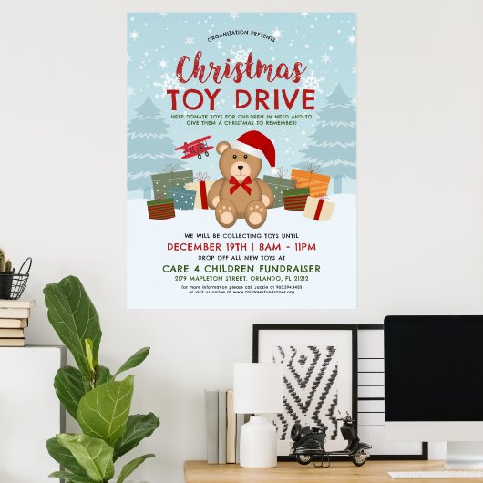 Kerstfeestdag Teddy Bear Speelgoed Drive Fundraise Poster (Thuiskantoor)