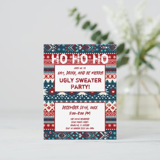 Kerstfeestdag Ugly Sweater Party Briefkaart (Staand voorkant)