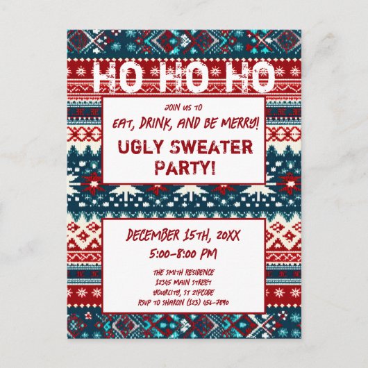 Kerstfeestdag Ugly Sweater Party Briefkaart (Voorkant)