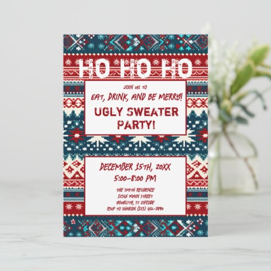 Kerstfeestdag Ugly Sweater Party Kaart (Staand voorkant)