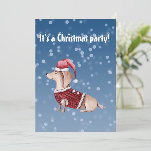 kerstfeestdag Uitnodiging Dachshund-ontwerp (Staand voorkant)