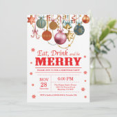 Kerstfeestdag Uitnodiging Eat Drink Merry (Staand voorkant)