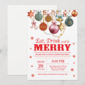 Kerstfeestdag Uitnodiging Eat Drink Merry (Voorkant / Achterkant)