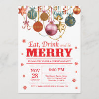Kerstfeestdag Uitnodiging Eat Drink Merry