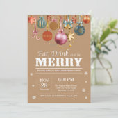 Kerstfeestdag Uitnodiging Eat Drink Merry (Staand voorkant)