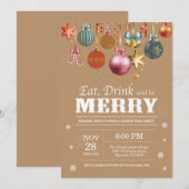 Kerstfeestdag Uitnodiging Eat Drink Merry (Voorkant / Achterkant)