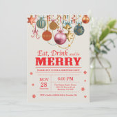 Kerstfeestdag Uitnodiging Eat Drink Merry (Staand voorkant)