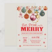 Kerstfeestdag Uitnodiging Eat Drink Merry (Voorkant / Achterkant)