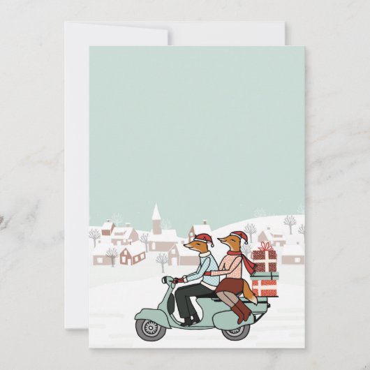 Kerstfeestdag uitnodiging - Foxes Ride a Vespa (Voorkant)