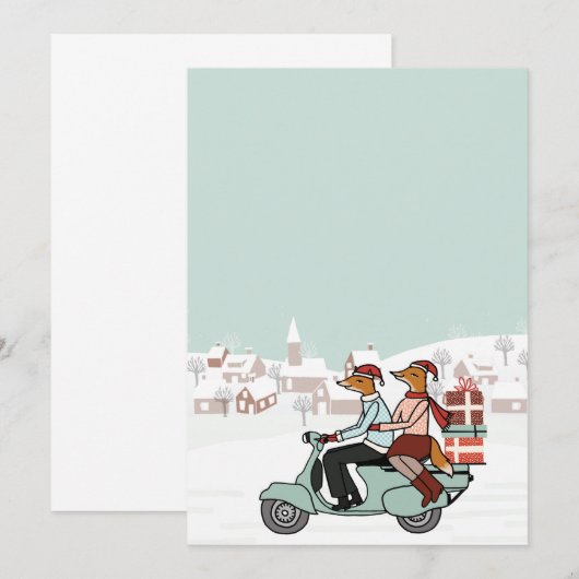 Kerstfeestdag uitnodiging - Foxes Ride a Vespa (Voorkant / Achterkant)