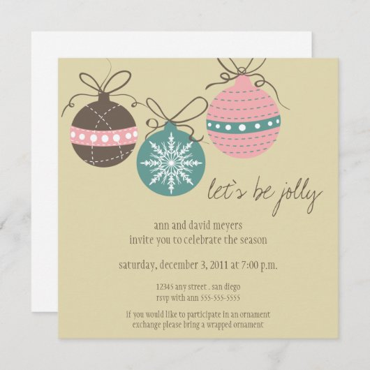 Kerstfeestdag uitnodiging in tan (Voorkant / Achterkant)