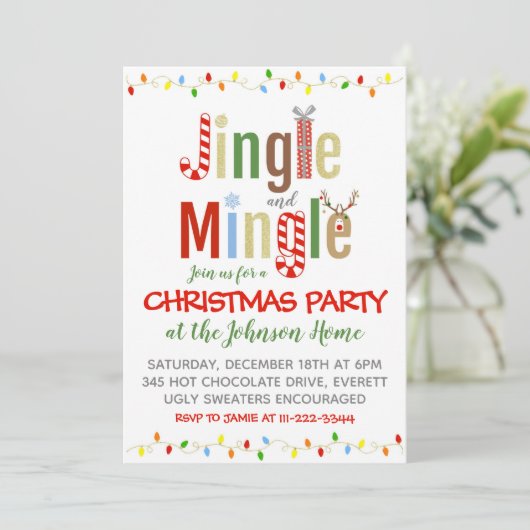 Kerstfeestdag uitnodiging Jingle en Mingle (Staand voorkant)