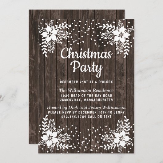 Kerstfeestdag Uitnodiging Roestland Floral (Voorkant / Achterkant)