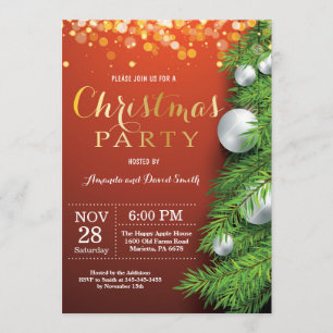 Kerstfeestdag uitnodiging rood en goud