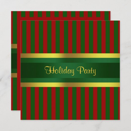 Kerstfeestdag Uitnodiging rood groen goud (Voorkant / Achterkant)