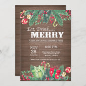 Kerstfeestdag Uitnodiging Rustisch hout (Voorkant / Achterkant)