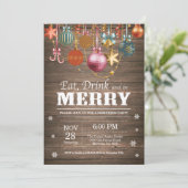 Kerstfeestdag Uitnodiging Rustisch hout (Staand voorkant)