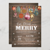 Kerstfeestdag Uitnodiging Rustisch hout (Voorkant / Achterkant)