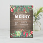 Kerstfeestdag Uitnodiging Rustisch hout (Staand voorkant)