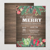 Kerstfeestdag Uitnodiging Rustisch hout (Voorkant / Achterkant)