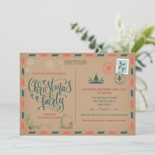 Kerstfeestdag Uitnodiging tot Briefkaart (Staand voorkant)