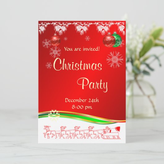 Kerstfeestdag: uitnodiging voor rood wit en groen (Staand voorkant)