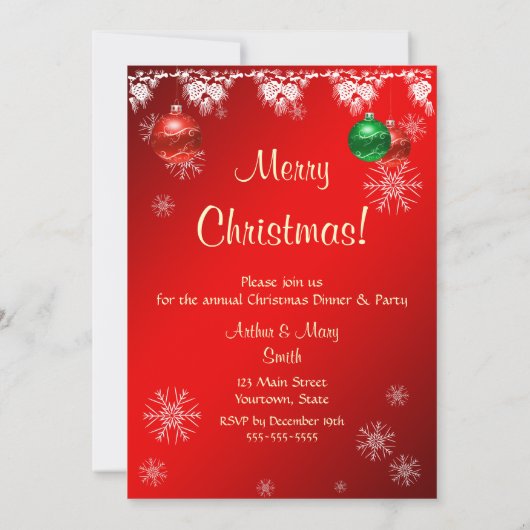 Kerstfeestdag: uitnodiging voor rood wit en groen (Achterkant)