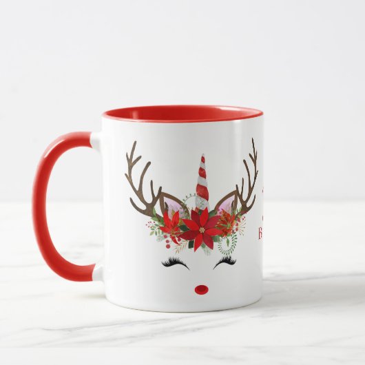 Kerstfeestdag - Unicorn Deer 2Tone Red Mok (Links)