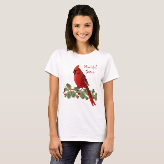 Kerstfeestdag verraad rood kardinaal voor vrouwen t-shirt (Voorkant volledig)