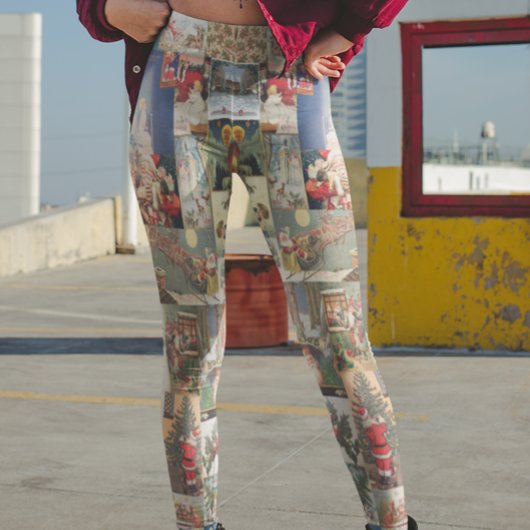 Kerstfeestdag Vintage Santa Briefkaart Leggings