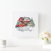 Kerstfeestdag Vintage Truck Barn Boerderij Vierkante Klok (Huis)