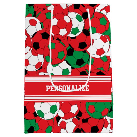 Kerstfeestdag Voetbal Collage Medium Cadeauzakje (Achterkant)