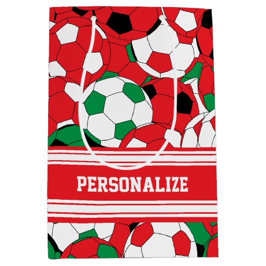 Kerstfeestdag Voetbal Collage Medium Cadeauzakje (Voorkant)