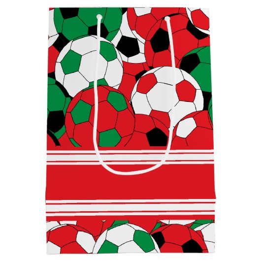 Kerstfeestdag Voetbal Collage Medium Cadeauzakje (Achterkant)